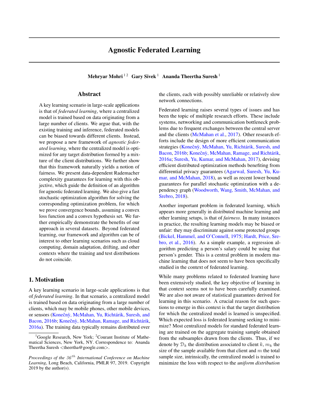 Agnostic Federated Learning