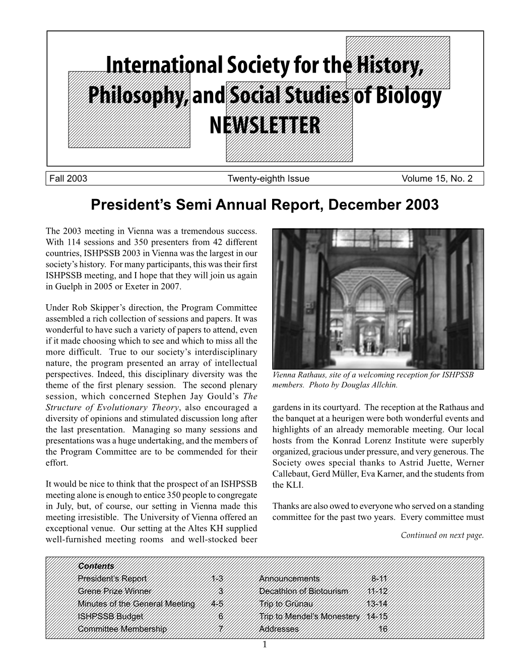 Fall 2003 Twenty-Eighth Issue Volume 15, No