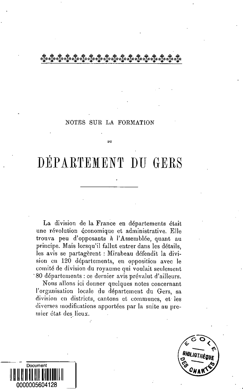 Notes Sur La Formation Du Departement Du Gers