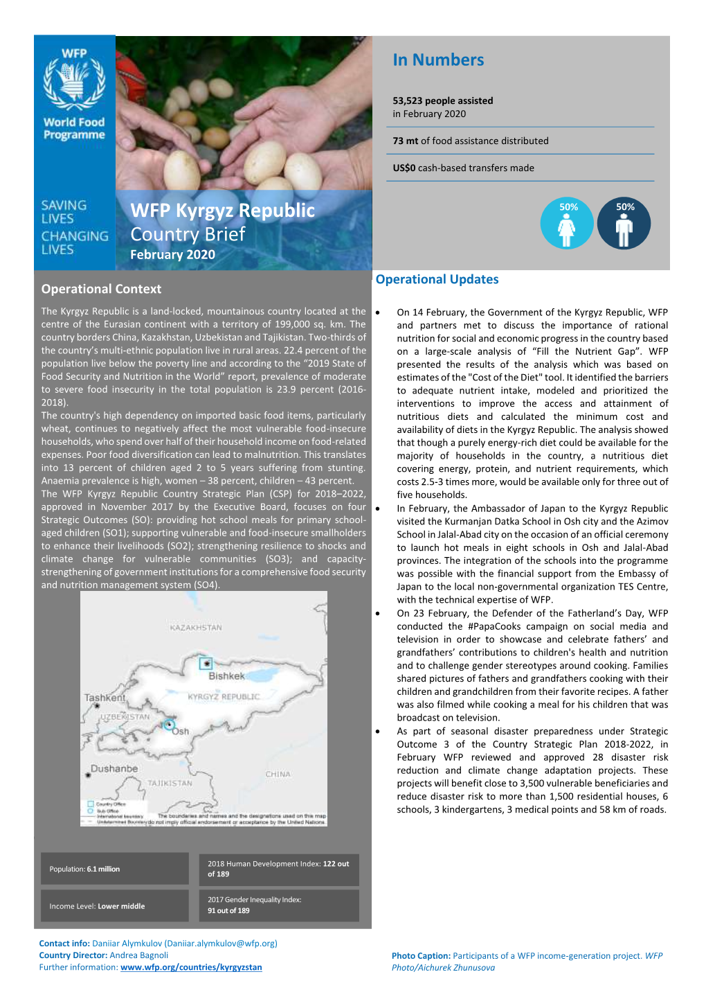 WFP Kyrgyz Republic Country Brief February 2020