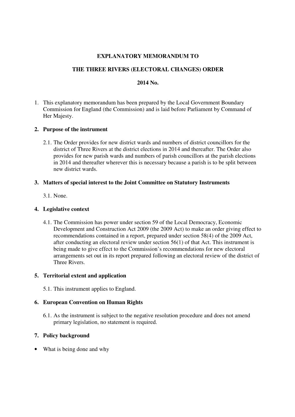 Explanatory Memorandum to the Three Rivers (Electoral