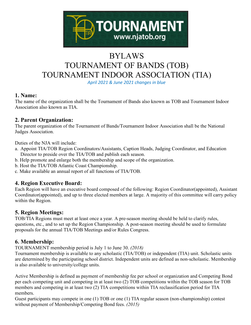 2021 Tournament Bylaws