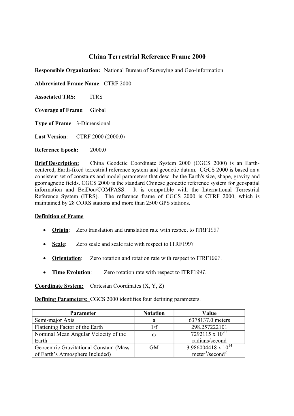 China Terrestrial Reference Frame 2000