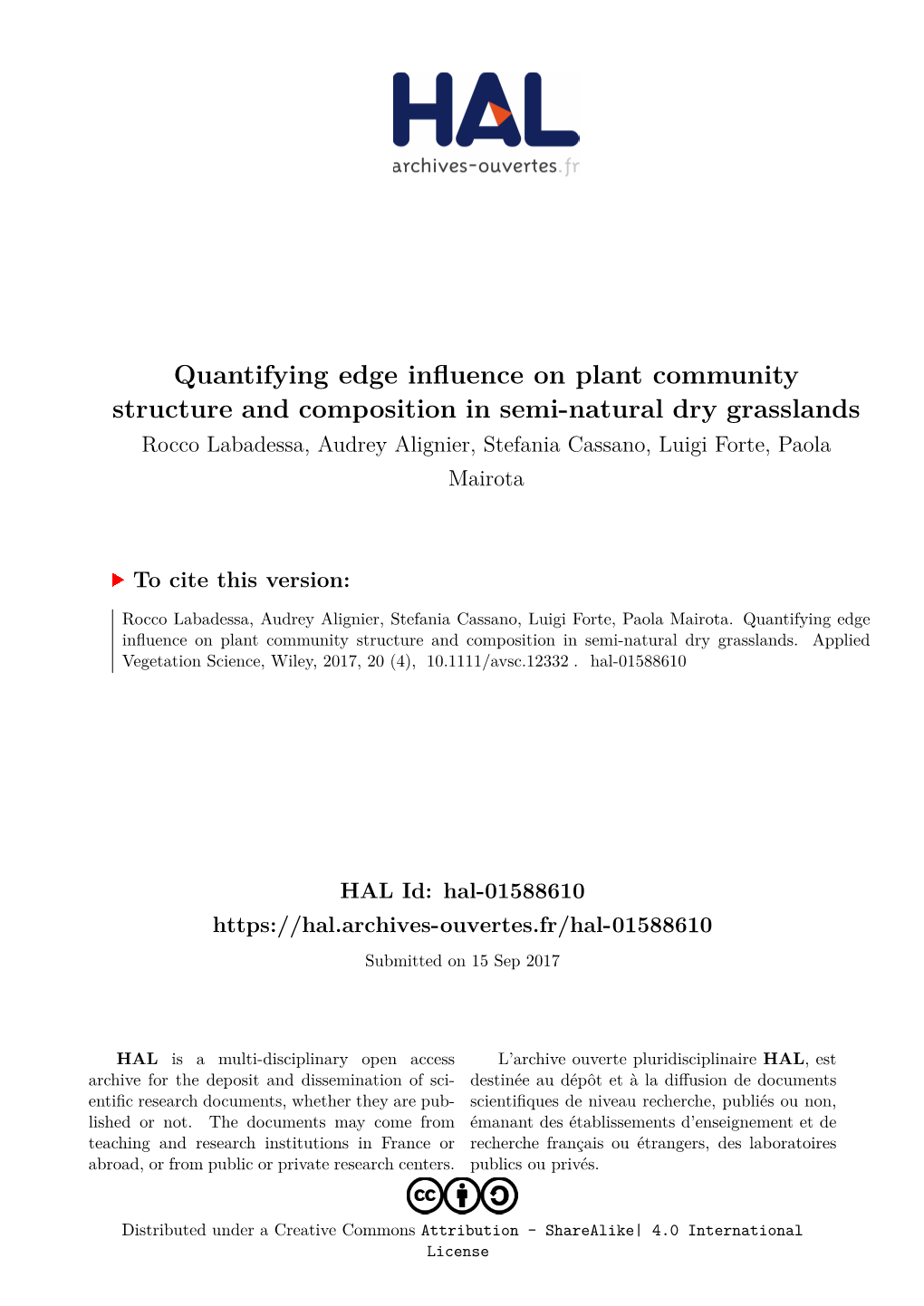 Quantifying Edge Influence on Plant Community Structure And