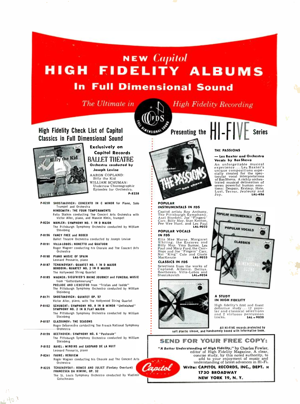 HIGH FIDELITY ALBUMS in Full Dimensional Sound the Ultimate in High Fidelity Recording