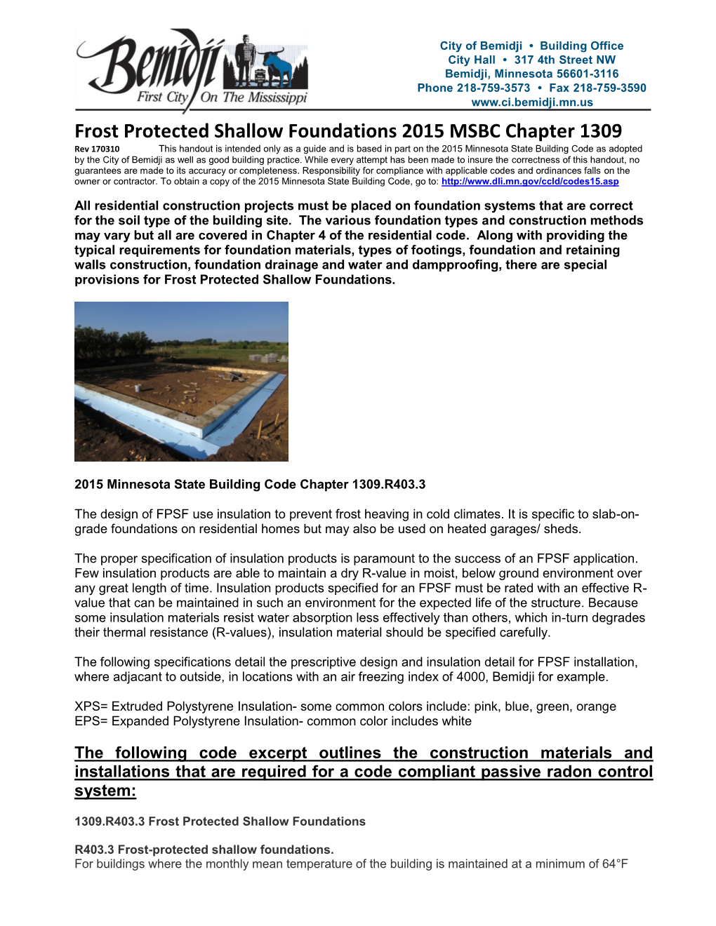 Frost Protected Shallow Foundations