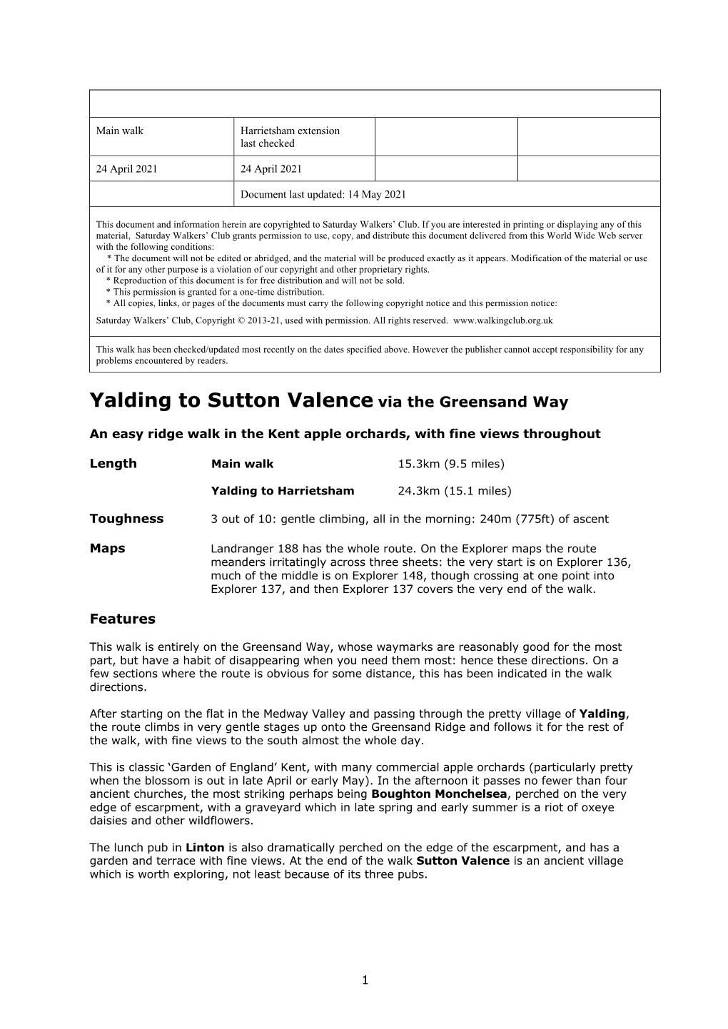 Yalding to Sutton Valence Via the Greensand Way