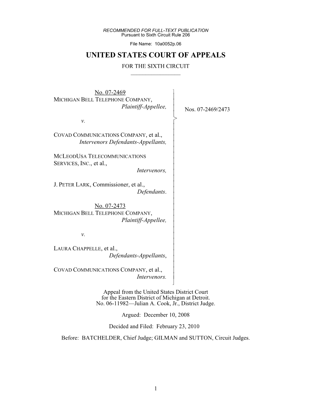 United States Court of Appeals for the Sixth Circuit ______