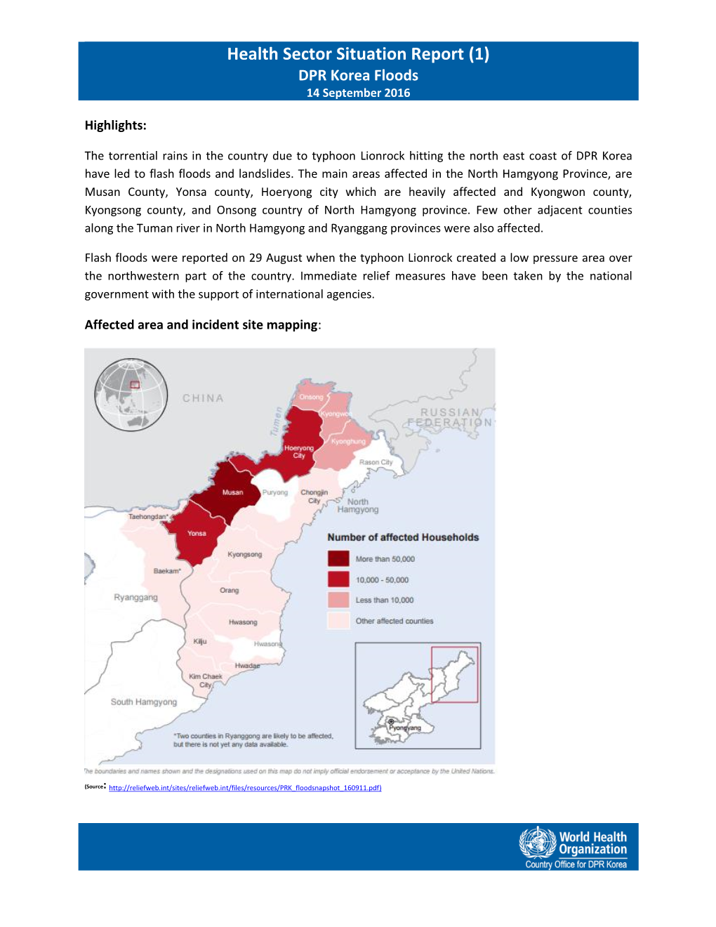 Health Sector Situation Report (1) DPR Korea Floods 14 September 2016
