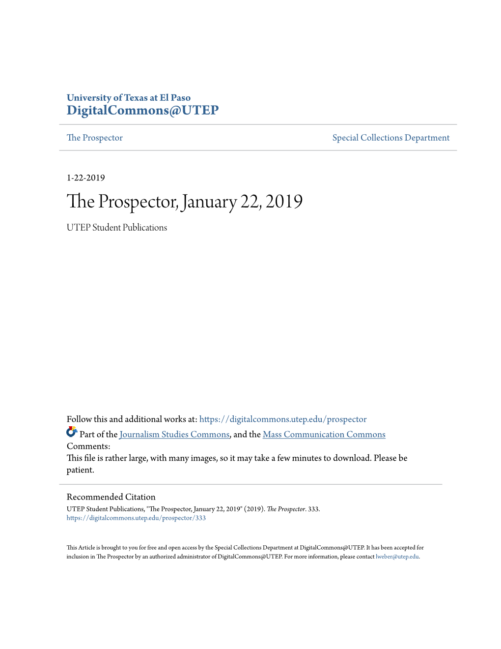 The Prospector, January 22, 2019