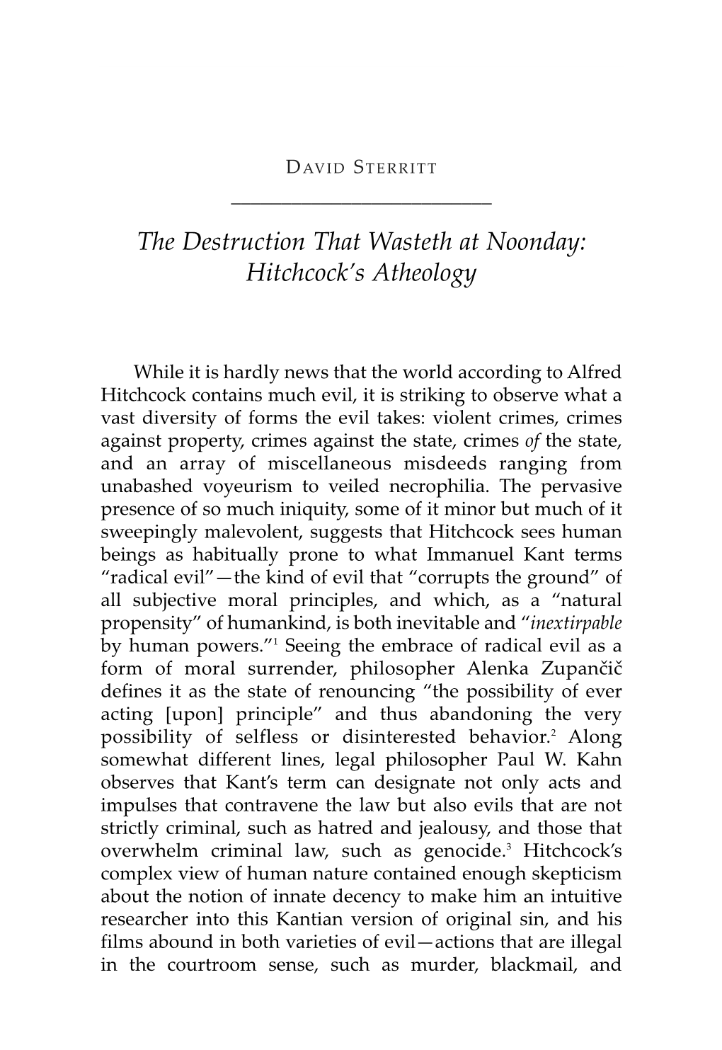 The Destruction That Wasteth at Noonday: Hitchcock's Atheology