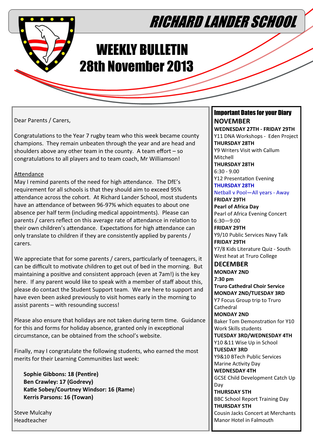 WEEKLY BULLETIN 28Th November 2013