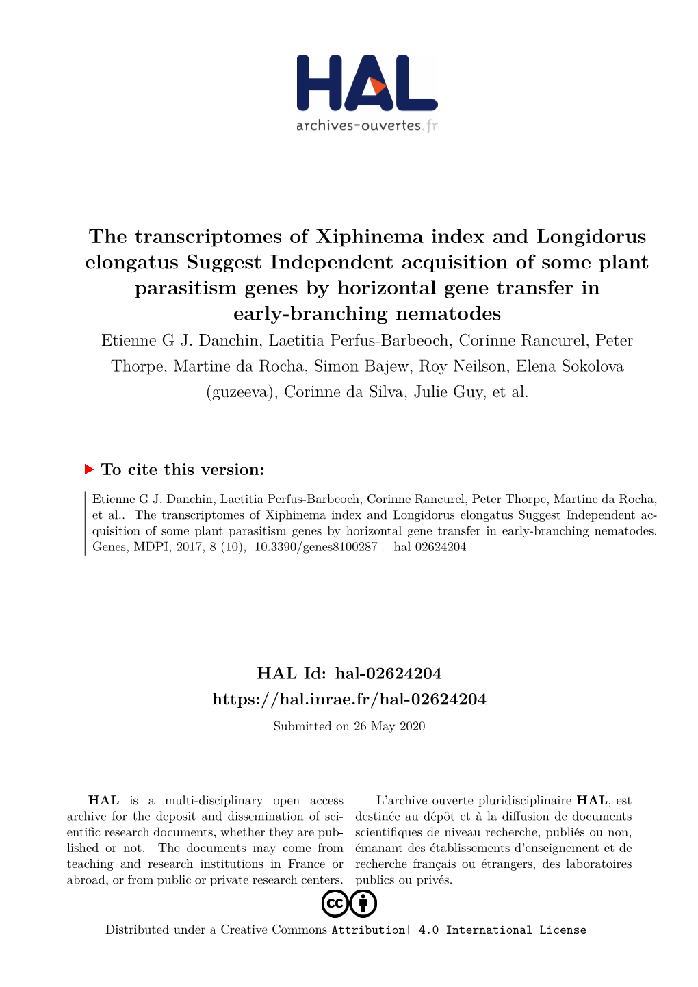 The Transcriptomes of Xiphinema Index and Longidorus