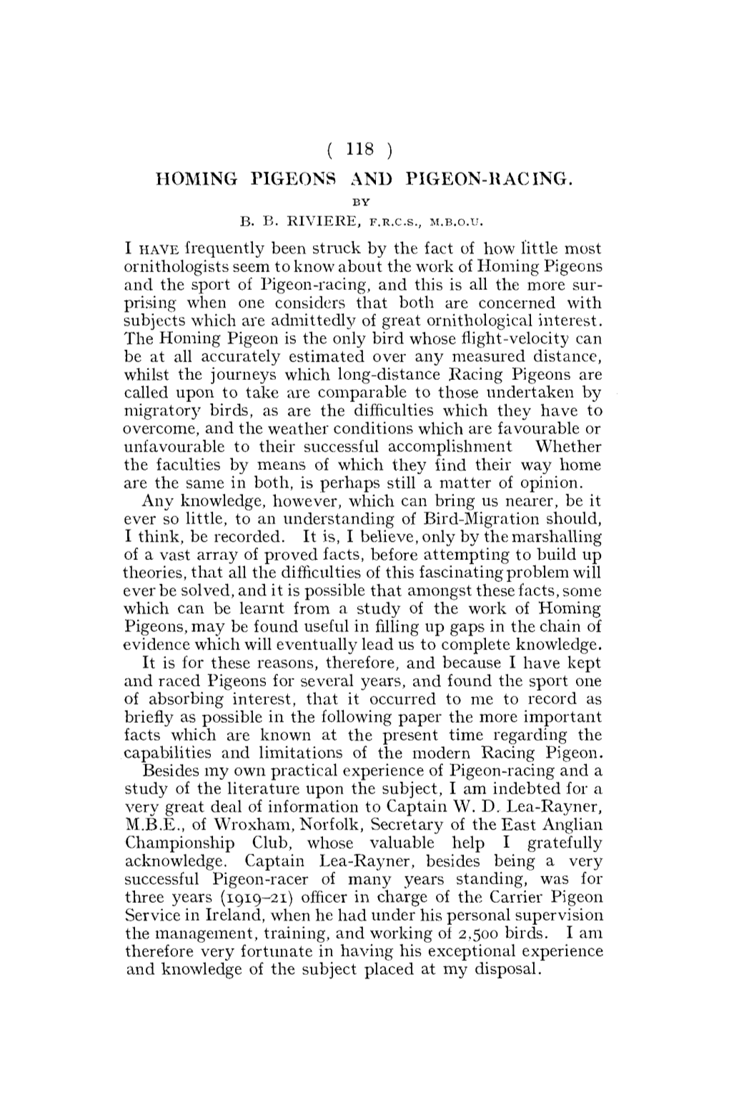 HOMING PIGEONS and PIGEON-RACING. I HAVE Frequently Been Struck by the Fact of How Little Most Ornithologists Seem to Kn