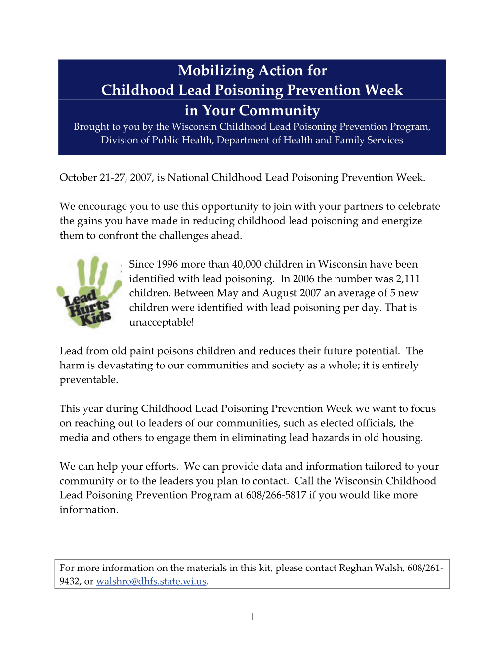 Mobilizing Action for Childhood Lead Poisoning Prevention Week, P-00712