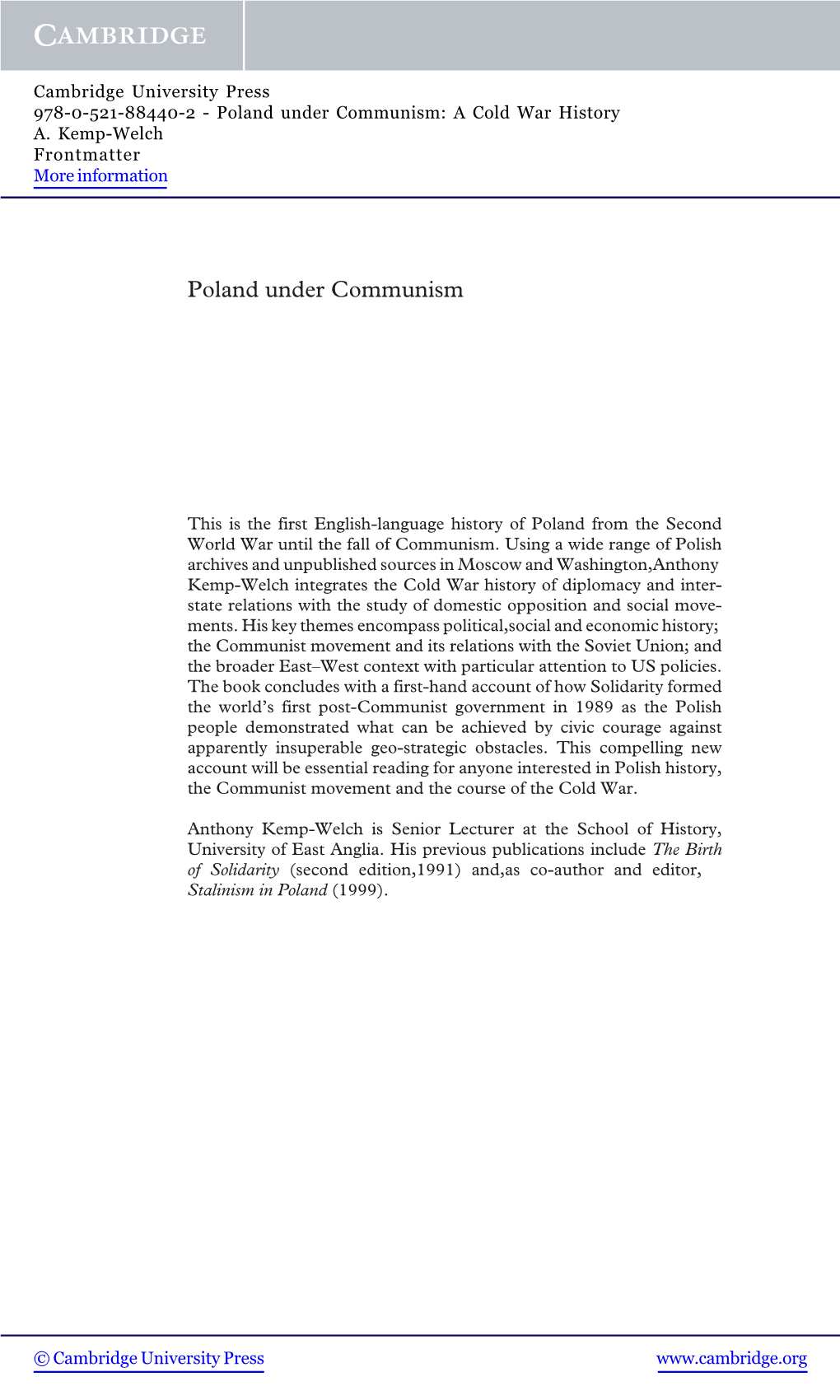 Poland Under Communism: a Cold War History A