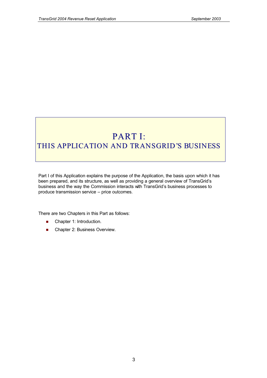 Transgrid 2004 Revenue Reset Application September 2003