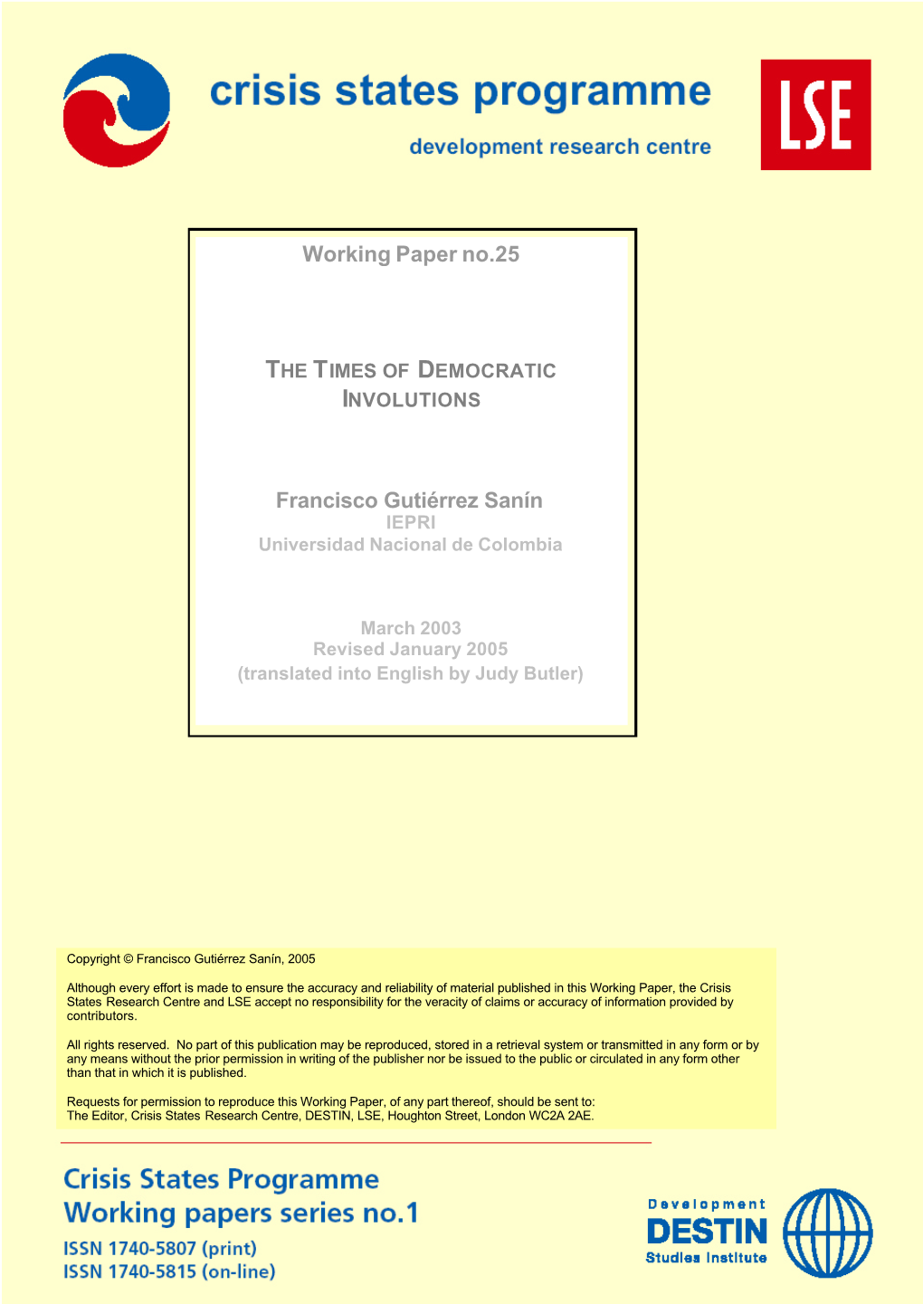 Working Paper No.25 Francisco Gutiérrez Sanín