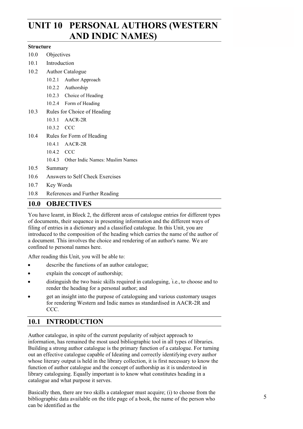 Unit 10 Personal Authors (Western and Indic Names)