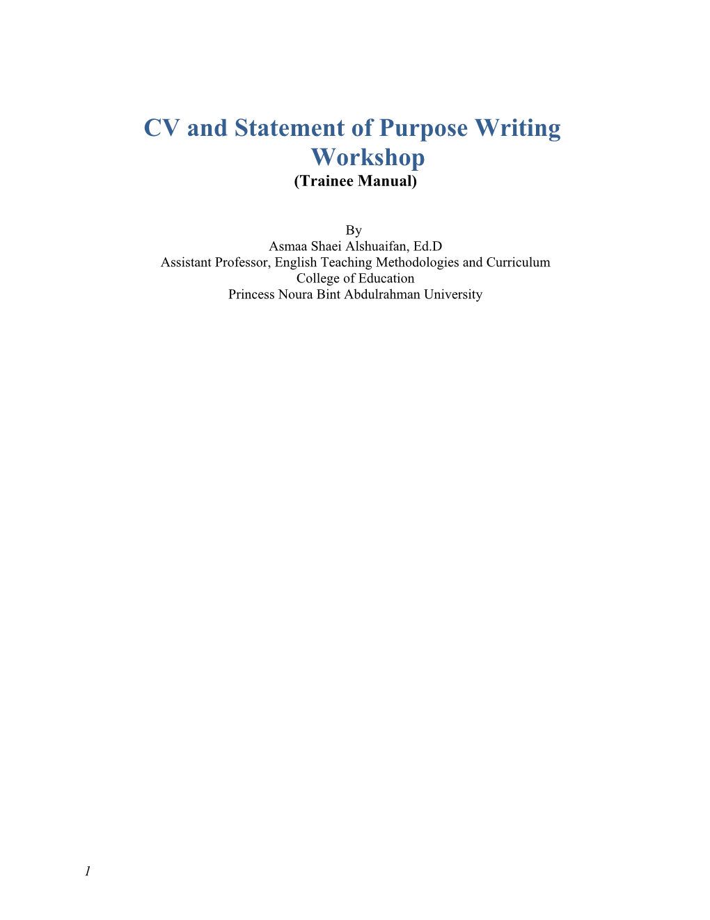 CV and Statement of Purpose Writing Workshop