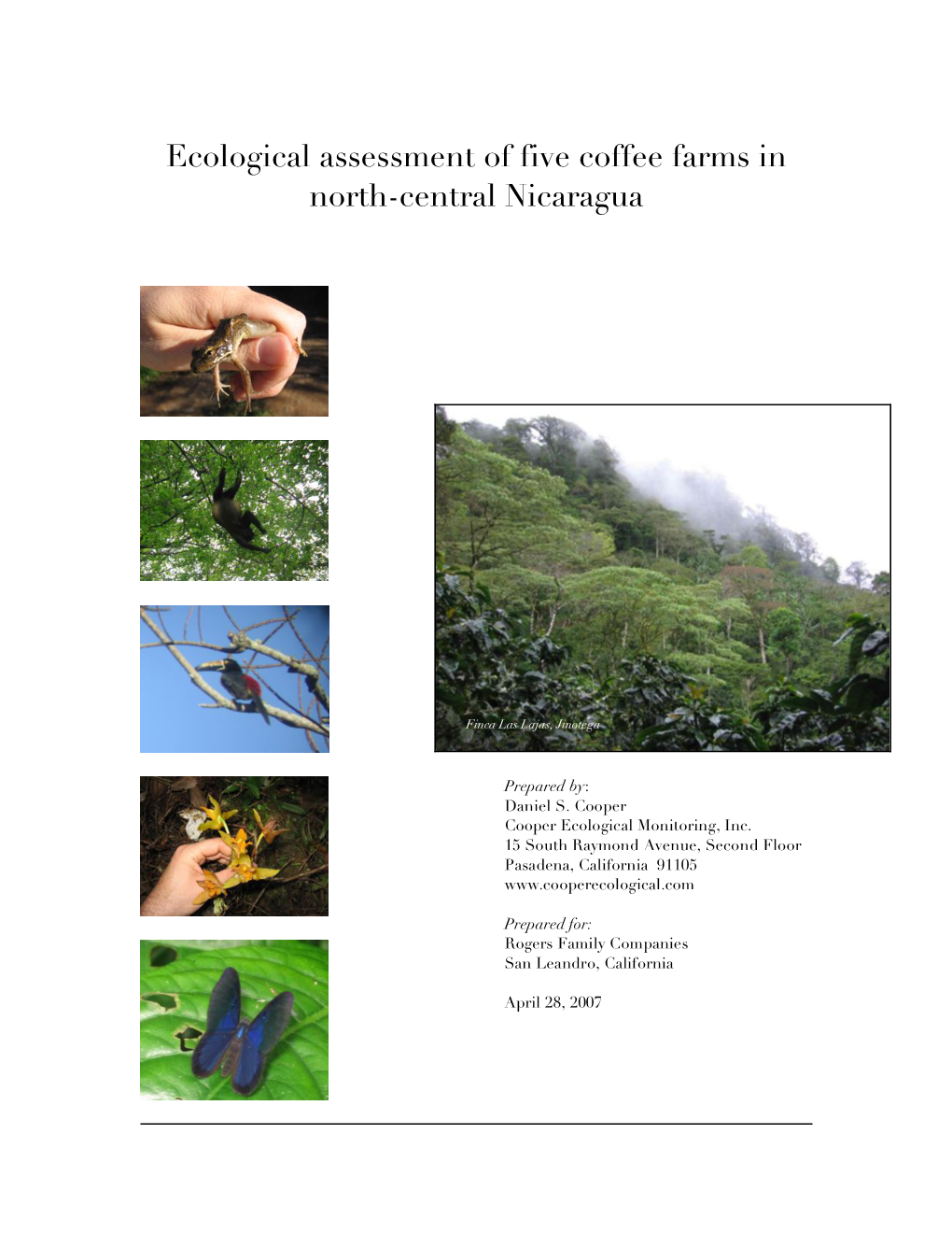 Ecological Assessment of Five Coffee Farms in North-Central Nicaragua