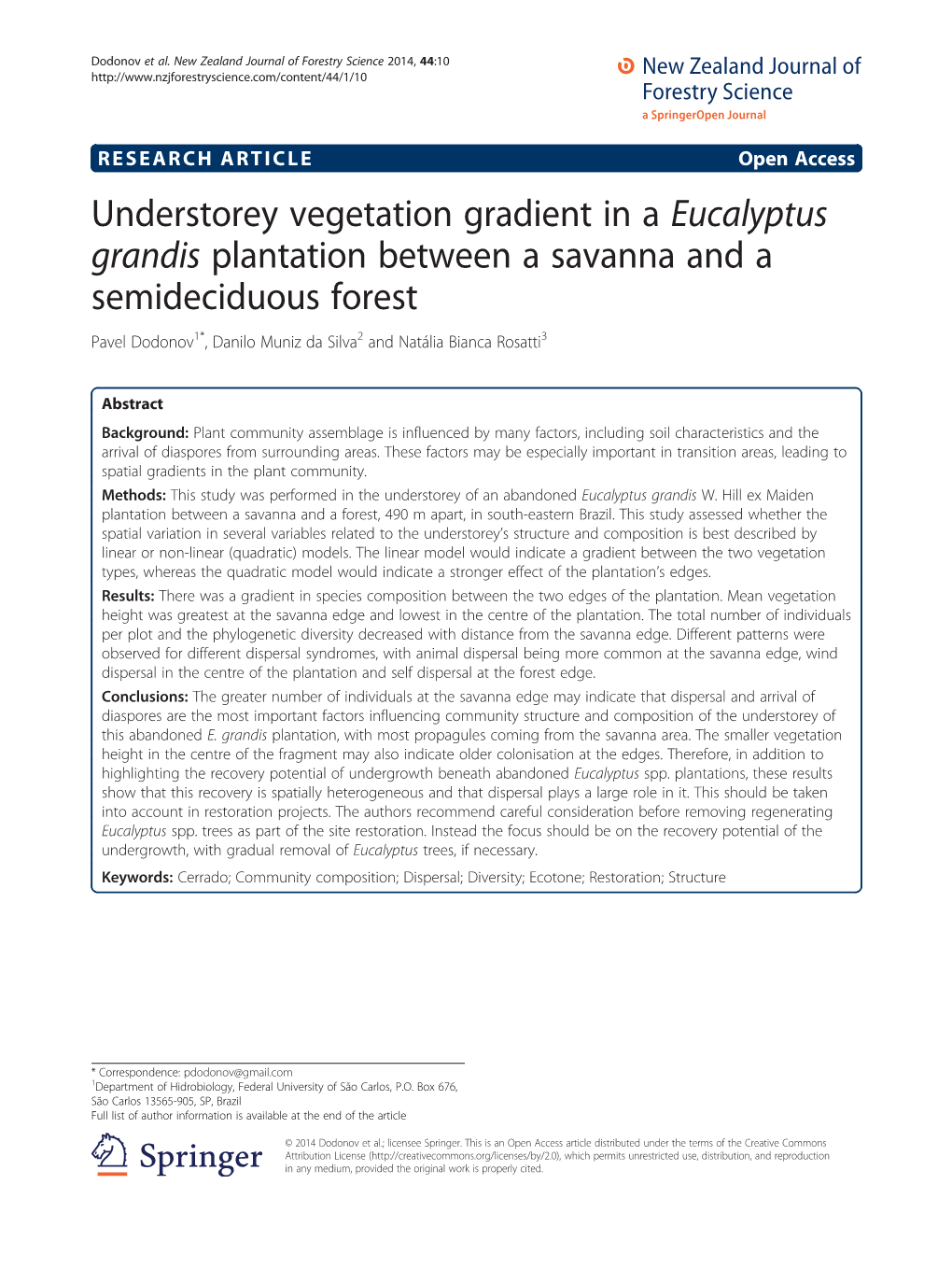 Understorey Vegetation Gradient in a Eucalyptus Grandis Plantation