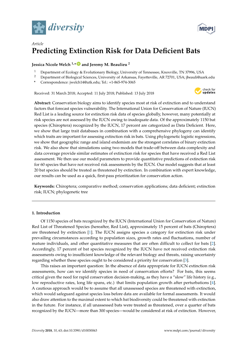 Predicting Extinction Risk for Data Deficient Bats