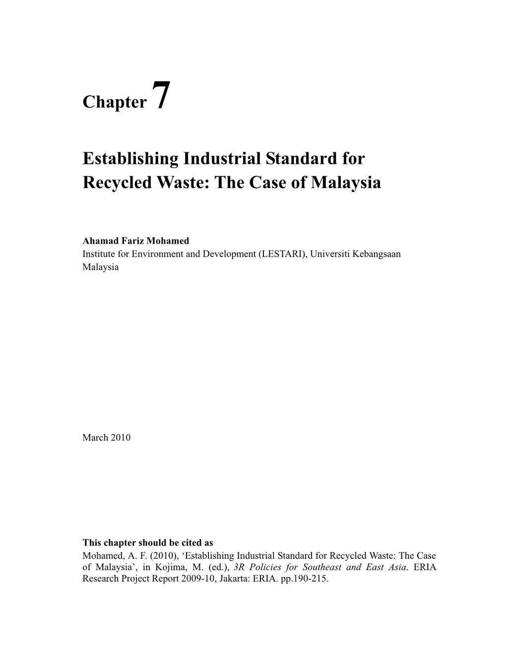 Chapter 7 Establishing Industrial Standard for Recycled Waste