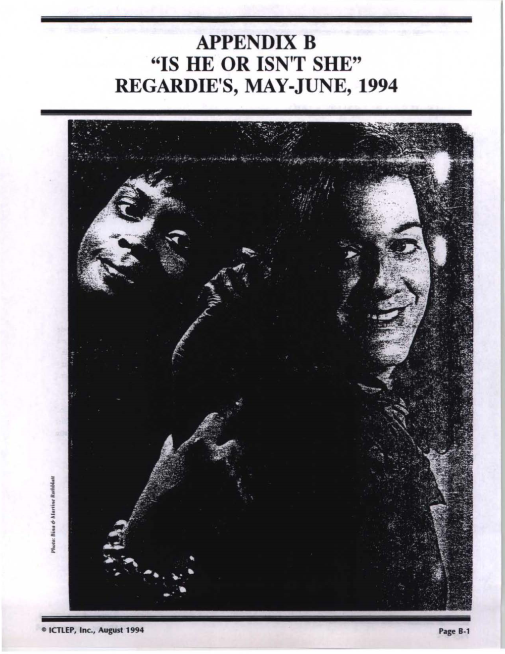 Is He Or Isn't She" Regardie's, May-June, 1994