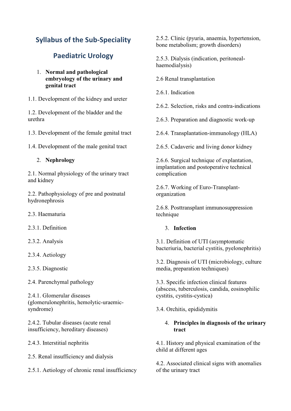 UEMS 2020.10 Syllabus of the ETR in Paediatric Urology