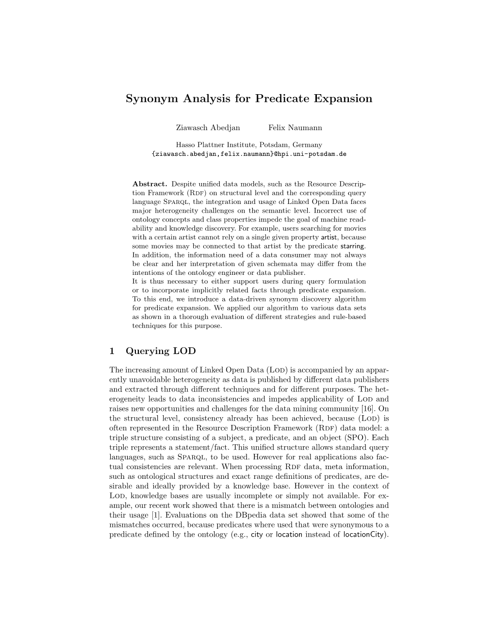 Synonym Analysis for Predicate Expansion