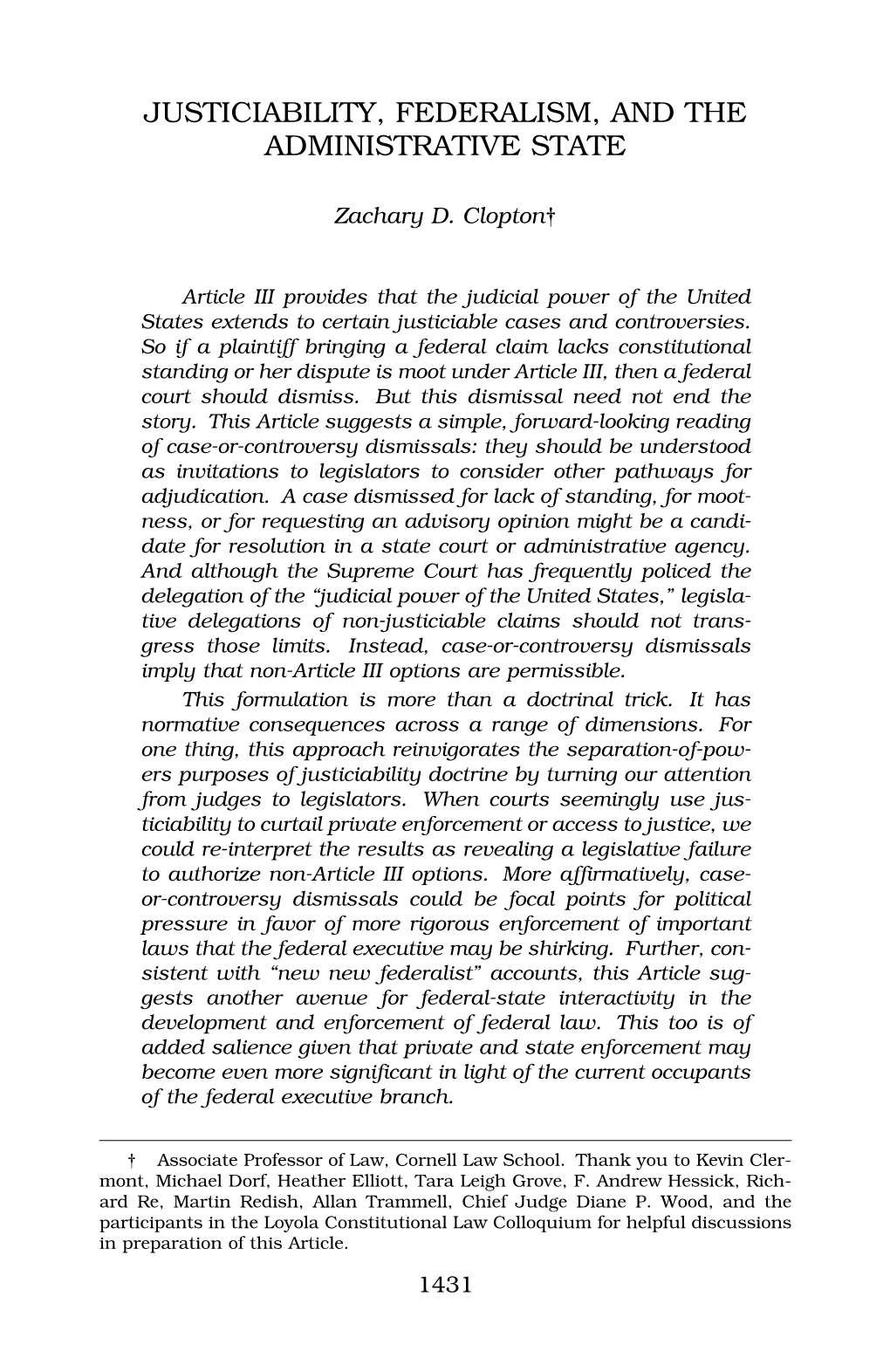 Justiciability, Federalism, and the Administrative State