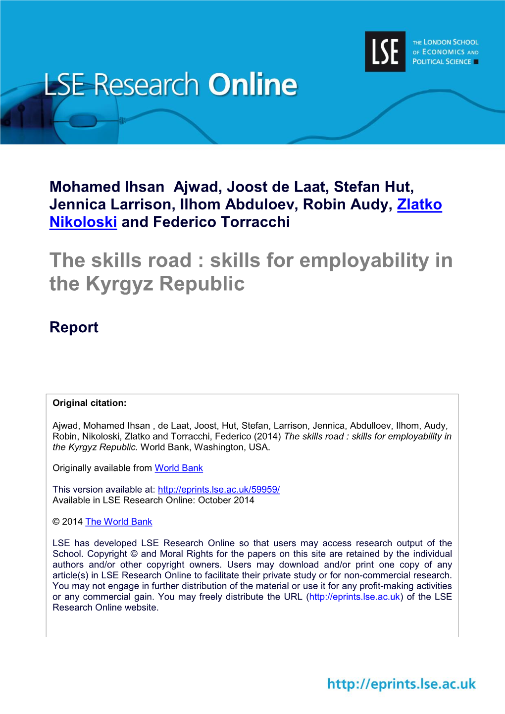 The Skills Road : Skills for Employability in the Kyrgyz Republic