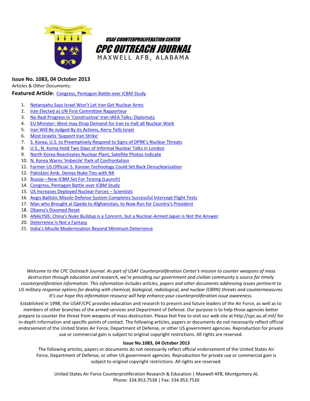 Air Force Counterproliferation Center CPC Outreach Journal #1083