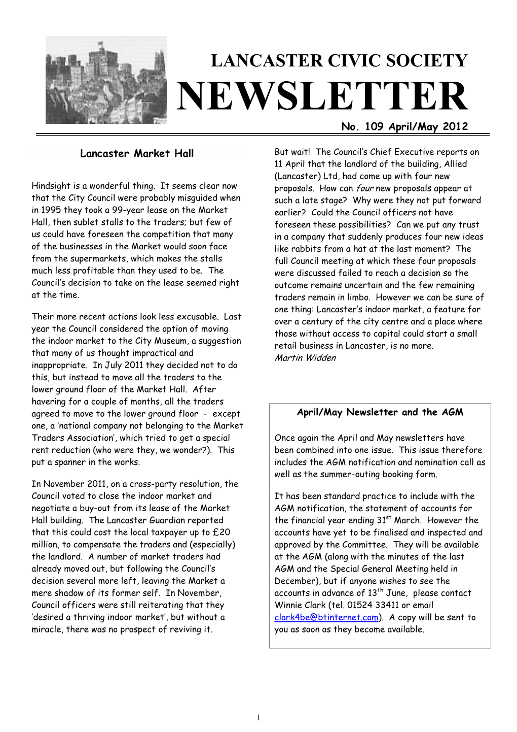 Newsletter 109 April 2012