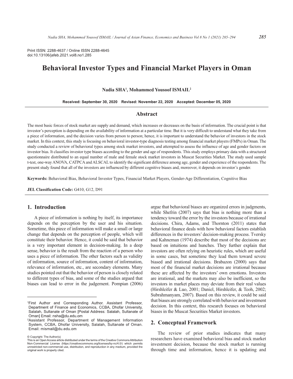 Behavioral Investor Types and Financial Market Players in Oman