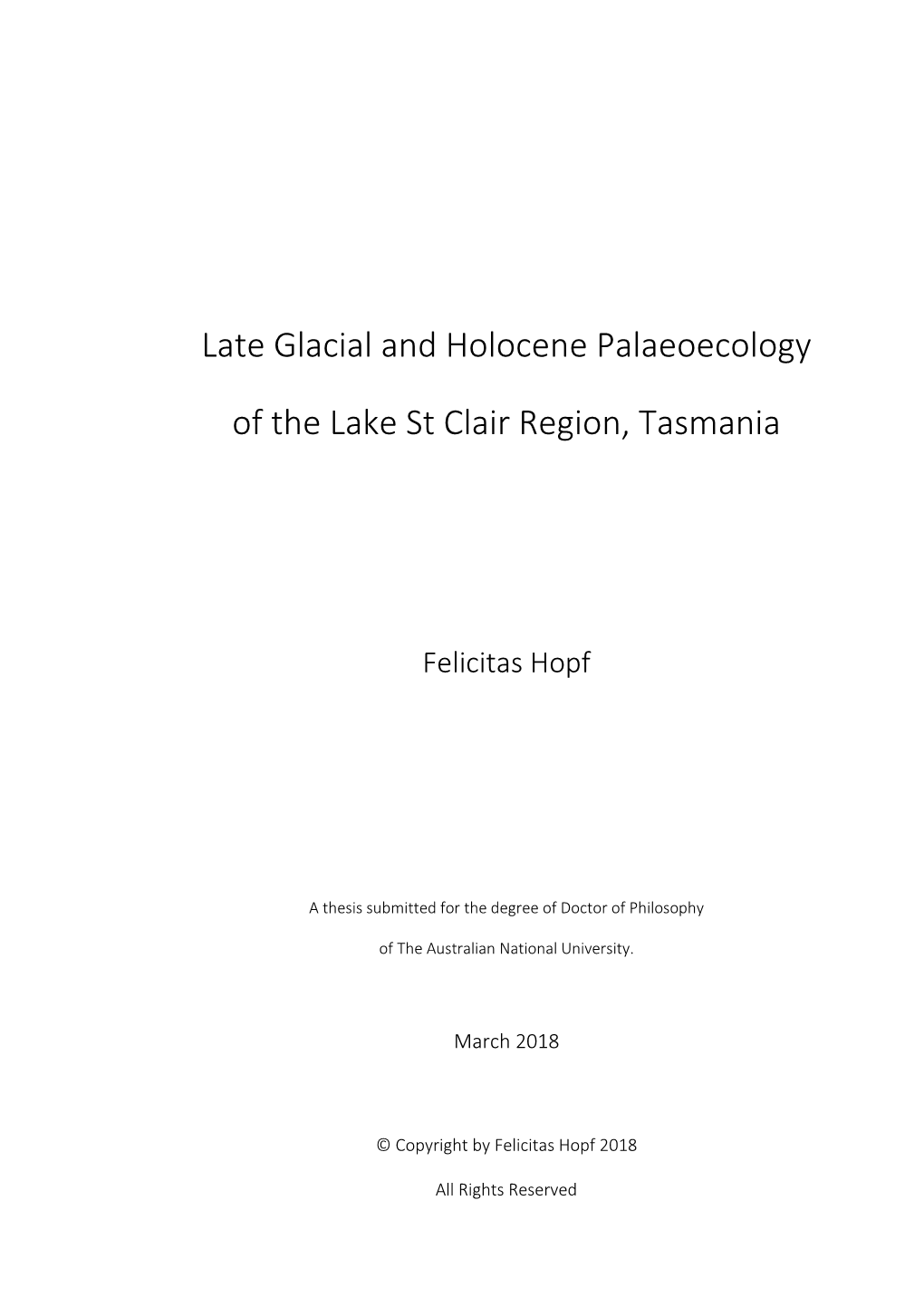 Late Glacial and Holocene Palaeoecology of the Lake St Clair