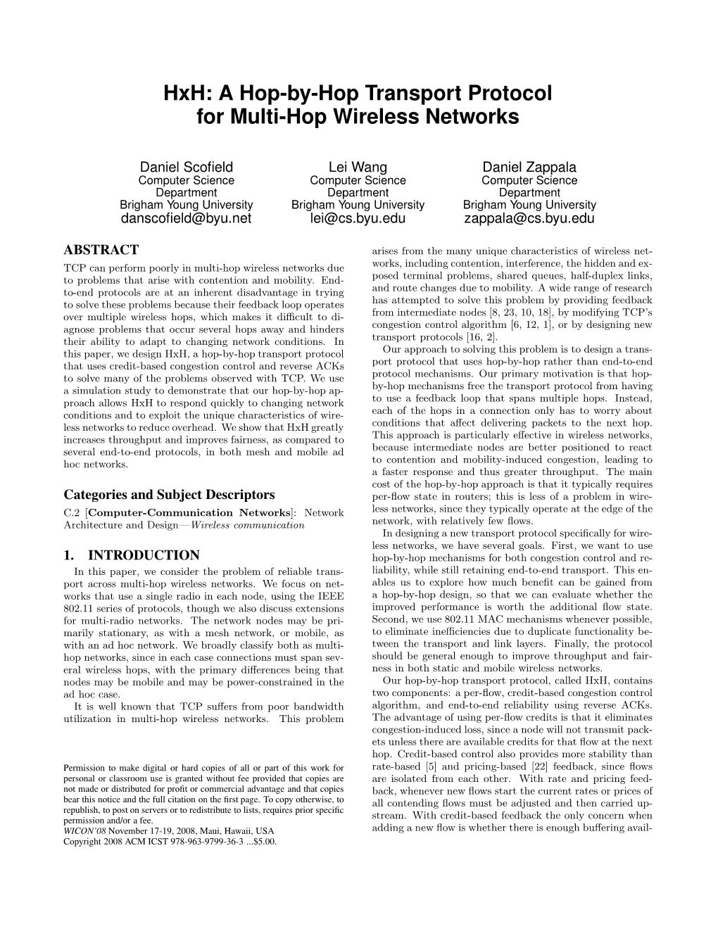 Hxh: a Hop-By-Hop Transport Protocol for Multi-Hop Wireless Networks