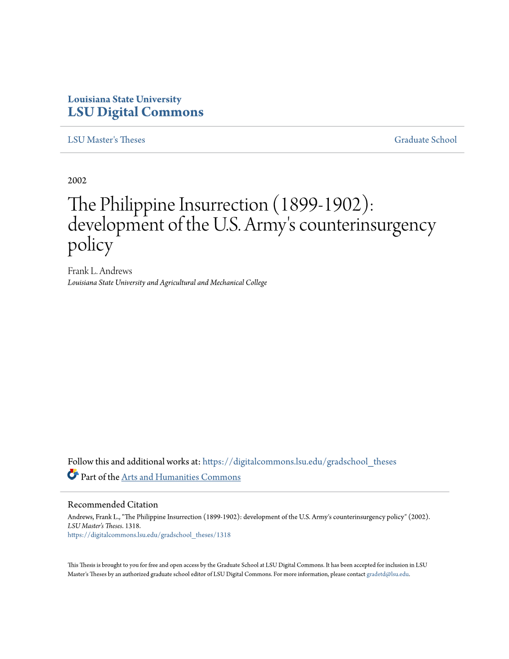 The Philippine Insurrection (1899-1902): Development of the U.S