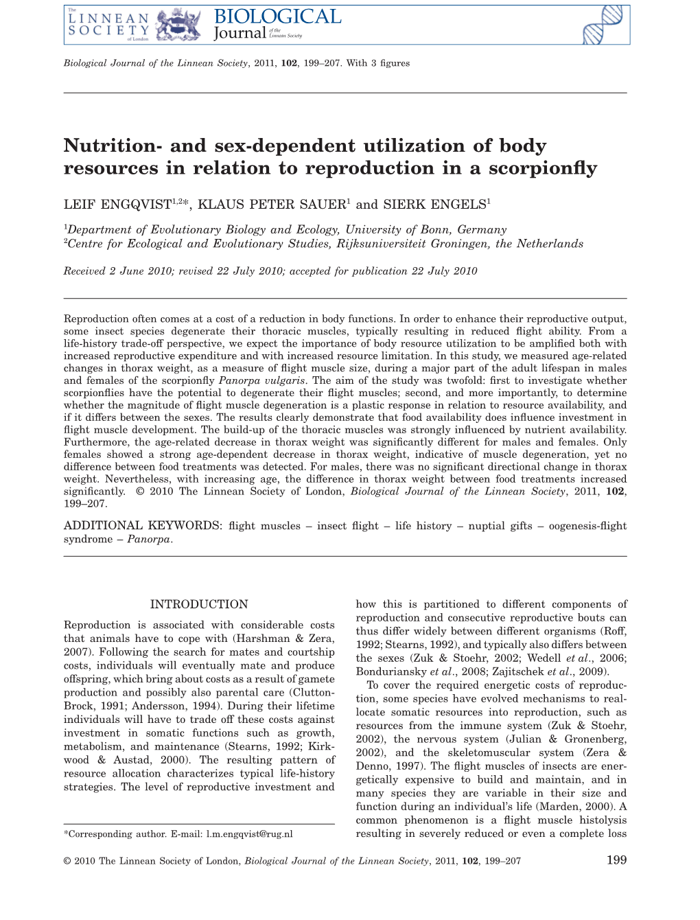 Nutrition and Sexdependent Utilization of Body Resources in Relation To