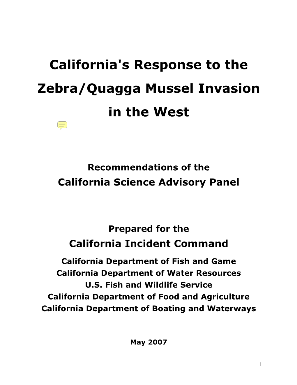 California's Response to the Zebra/Quagga Mussel Invasion In