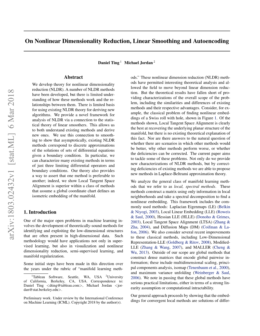 On Nonlinear Dimensionality Reduction, Linear Smoothing and Autoencoding