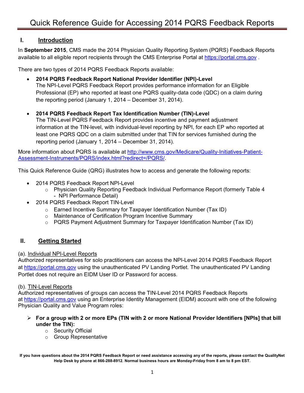 Quick Reference Guide for Accessing 2014 PQRS Feedback Reports