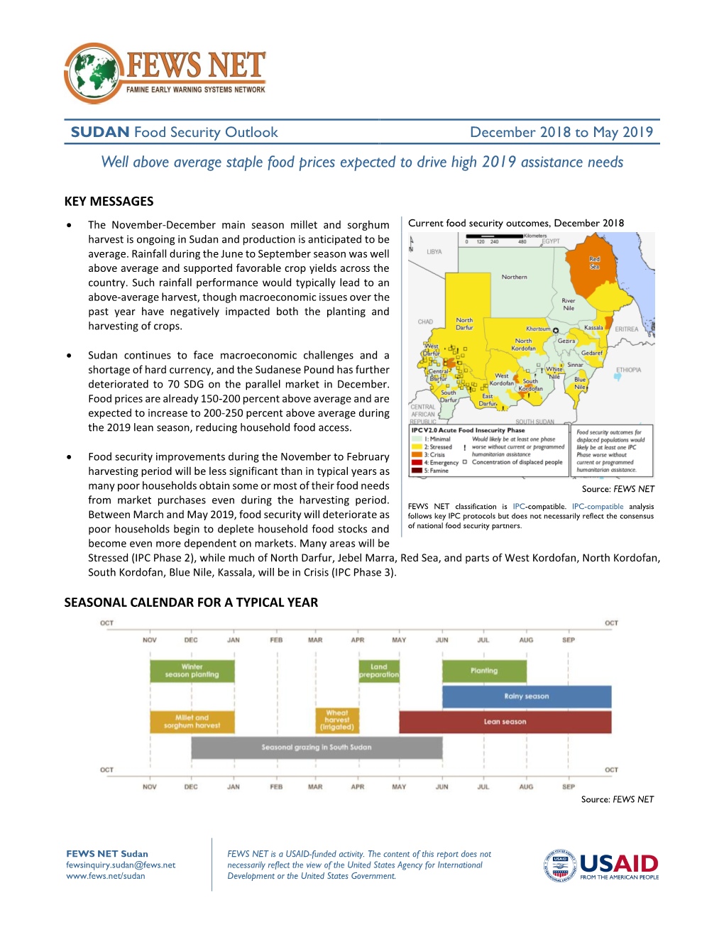 December 2018 to May 2019 Well Above Average Staple Food Prices Expected to Drive High 2019 Assistance Needs