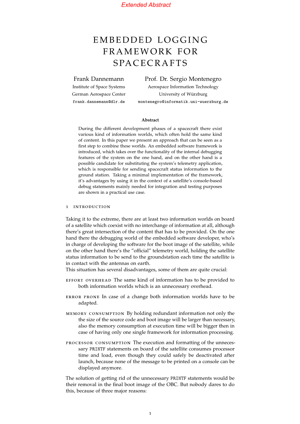 Embedded Logging Framework for Spacecrafts