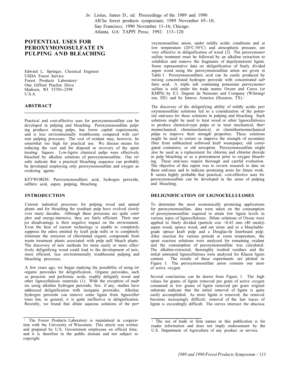 Potential Uses for Peroxymonosulfate in Pulping and Bleaching