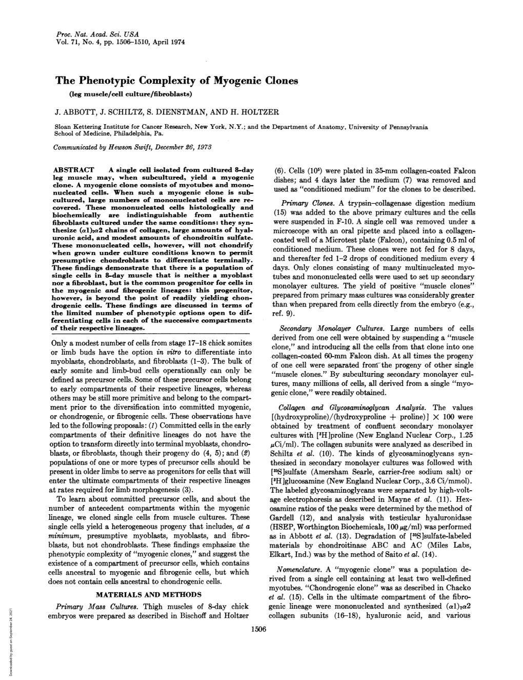 The Phenotypic Complexity of Myogenic Clones (Leg Muscle/Cell Culture/Fibroblasts) J