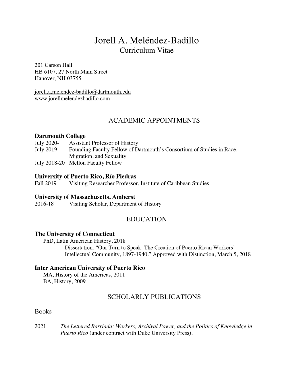 Jorell A. Meléndez-Badillo Curriculum Vitae