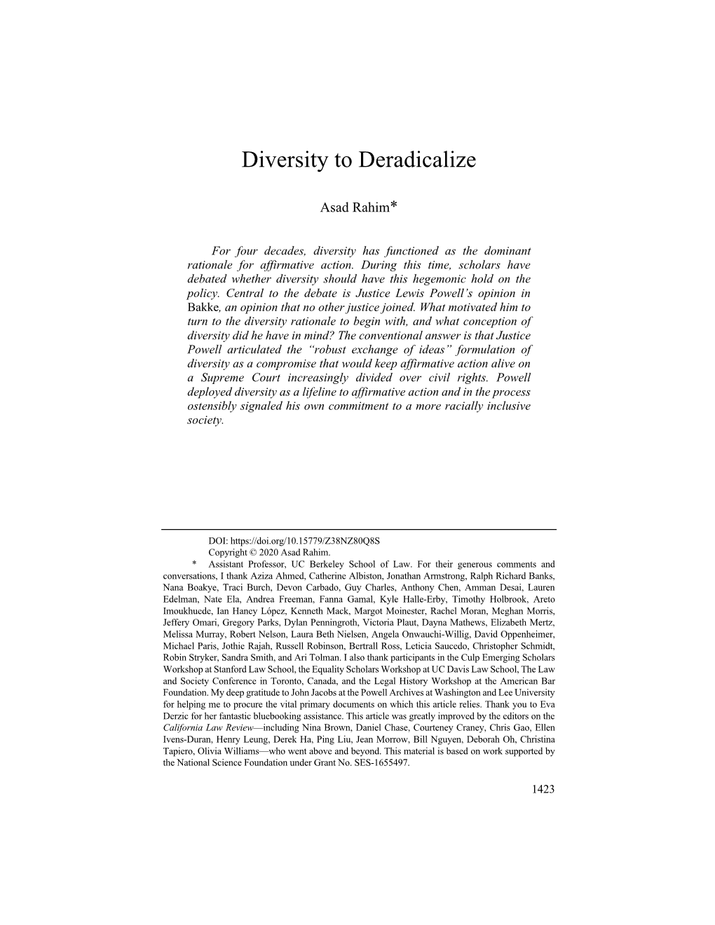 Diversity to Deradicalize