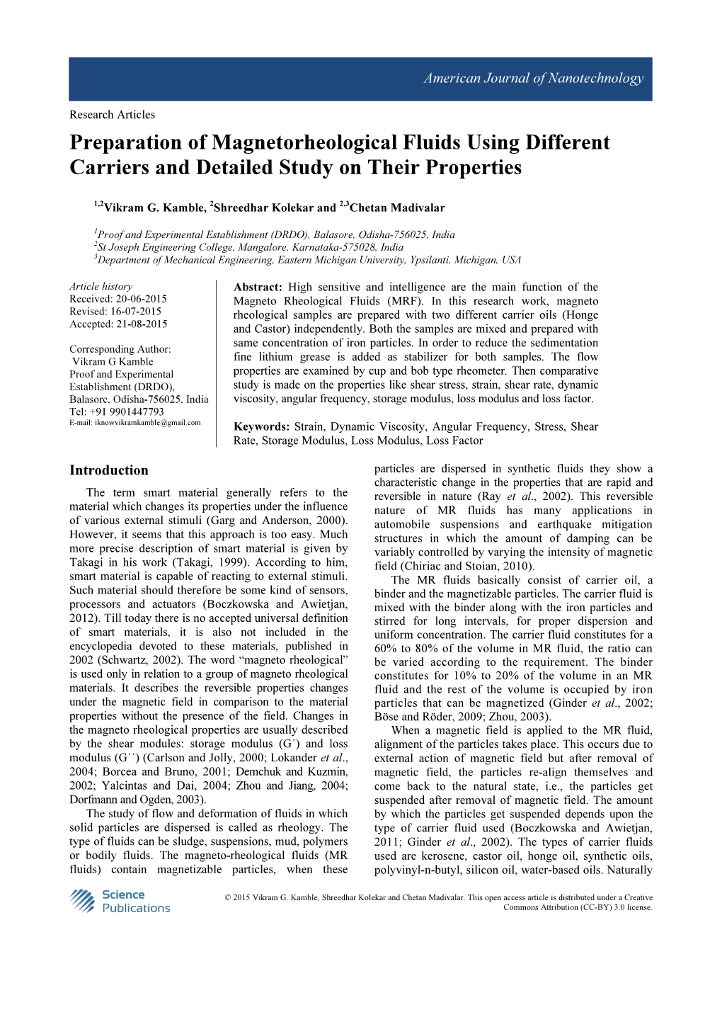 Preparation of Magnetorheological Fluids Using Different Carriers and Detailed Study on Their Properties